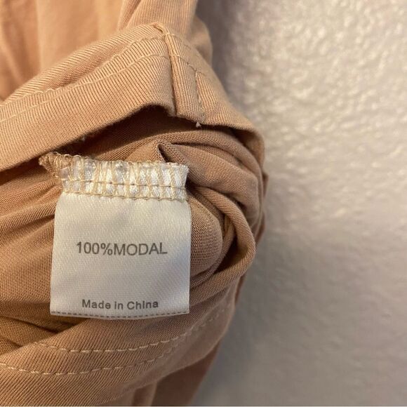 VETIOR Solid tan beige 100% modal Short Sleeve wrap front Crop Top Shirt Small - Picture 6 of 9